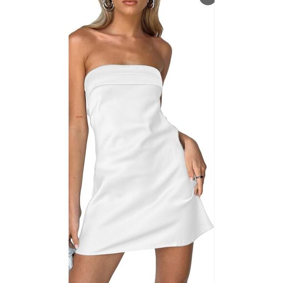 NWT Realtix strapless white mini dress backless satin silk sexy size small - Picture 11 of 11